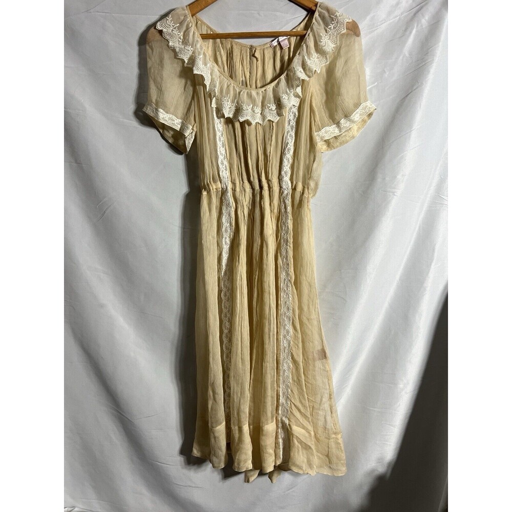 Rebecca Taylor Women 4 Vtg Beige Silk/Lace Sheer Dress Boho Cottagecore …